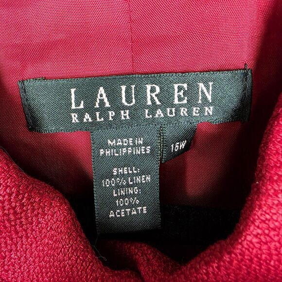Lauren Ralph Lauren Victorian Jacket Red Linen Size 16W Twee Academia Corporate - Picture 4 of 6